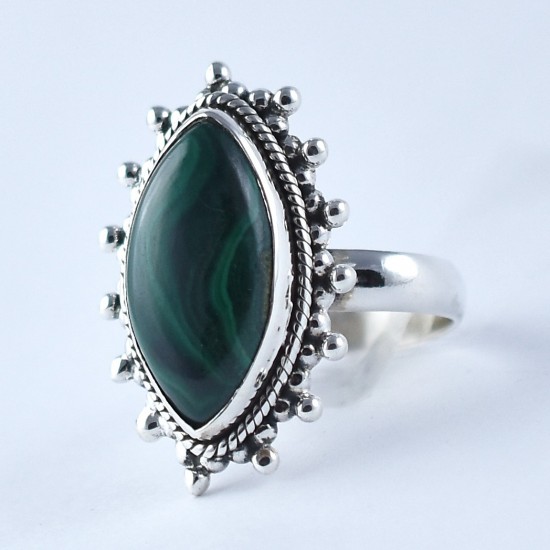 Natural Malachite Ring Marquise Shape 925 Sterling Silver Boho Ring Oxidized Silver Ring Jewelry