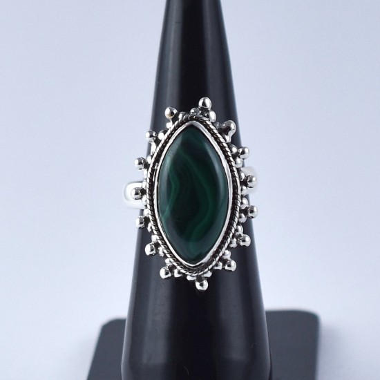 Natural Malachite Ring Marquise Shape 925 Sterling Silver Boho Ring Oxidized Silver Ring Jewelry