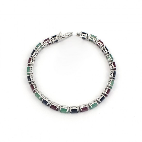 Natural Multi Stone 925 Sterling Silver Bracelet Indian Silver Jewelry