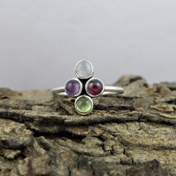 Natural Multi Stone 925 Sterling Silver Handmade Ring Jewelry Gift For Her