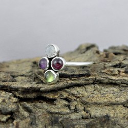 Natural Multi Stone 925 Sterling Silver Handmade Ring Jewelry Gift For Her