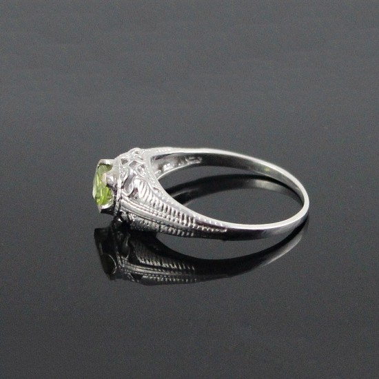 Amazing !! Natural Peridot 925 Sterling Silver Rhodium Plated Ring Jewelry