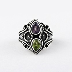 Natural Peridot Amethyst Handmade 925 Sterling Silver Ring Women Handcrafted Silver Jewelry