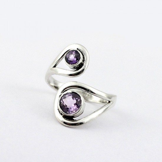 Natural Purple Amethyst Round Shape 925 Sterling Silver Handmade Ring Silver Jewelry Exporter