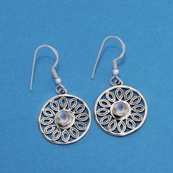 Natural White Rainbow Moonstone 925 Sterling Silver Earring Jewelry