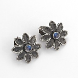 Natural Rainbow Moonstone 925 Sterling Silver Stud Earring Flower Shape Jewelry