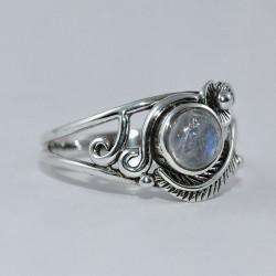 Natural Rainbow Moonstone Ring 925 Sterling Silver Boho Ring Fine Jewelry