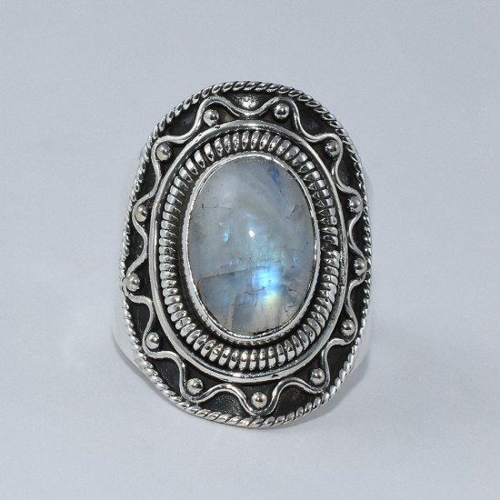 Natural Rainbow Moonstone Ring 925 Sterling Silver Oxidized Ring Handmade Jewelry