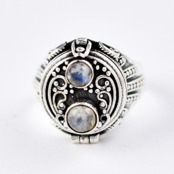 Natural Rainbow Moonstone Ring Handmade 925 Sterling Silver Poison Ring Boho Ring Oxidized Silver Jewelry
