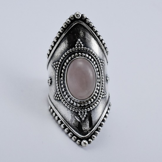 Natural Rose Quartz Ring 925 Sterling Silver Indian Silver Jewelry Gift For Her