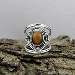 The Real Tiger !! Natural Tiger Eye 925 Sterling Silver Ring Jewelry