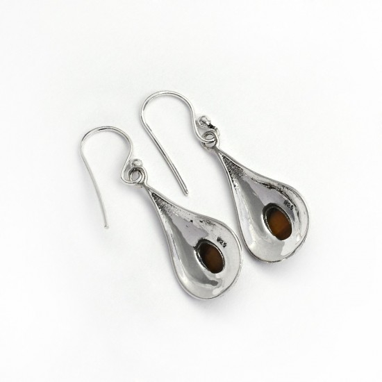 Passion !! Natural Tiger Eye 925 Sterling Silver Teardrop Earring