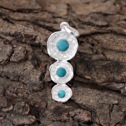 Natural Turquoise Round Shape 925 Sterling Silver Women Fashion Pendant Jewelry