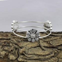Natural White CZ 925 Sterling Silver Bangle Jewelry