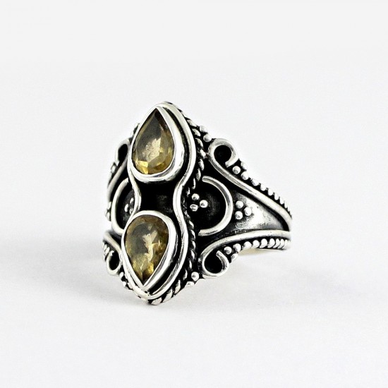 Natural Yellow Citrine Handmade 925 Sterling Silver Ring Oxidized Silver Jewellery