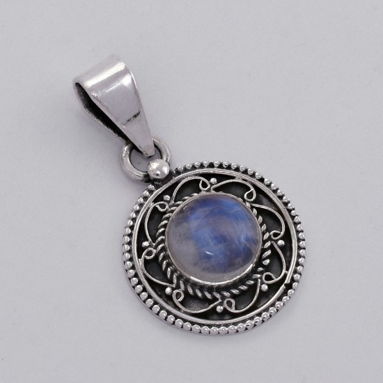 Natural Rainbow Moonstone 925 Sterling Silver Handmade Pendant Jewelry Indian Silver Jewelry