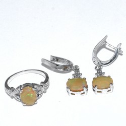 Opal Ring Earring Jewelry Set 925 Sterling Silver Handmade Rhodium Polished Jewelry Set Gift For Her