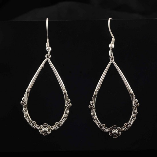 Oxidized Earring Flower Design 925 Sterling Silver Handmade Boho Jewelry Gift For Her