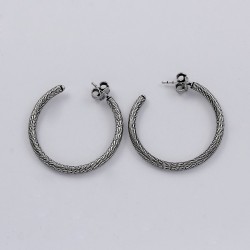Oxidized Hoop Earring 925 Sterling Silver Handmade Fine Jewelry Gift Anniversary For Her