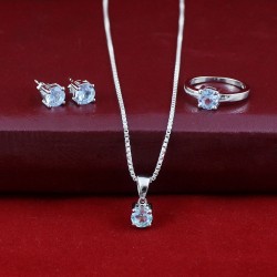 Passion Beauty Blue Topaz Gemstone Jewelry Set Handmade 925 Sterling Silver Rhodium Polished Jewelry