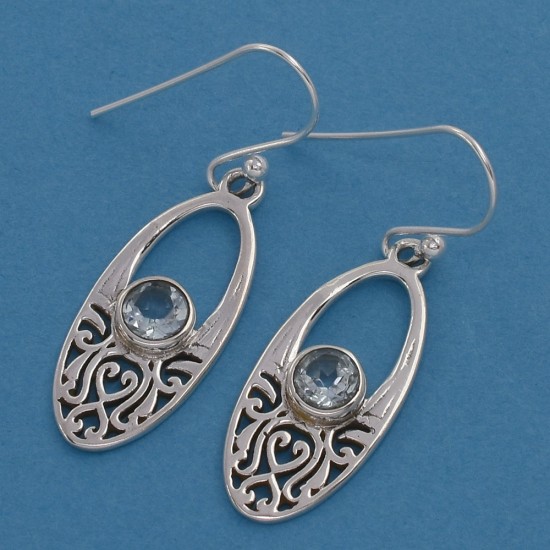 Perfect Round Shape Blue Topaz Drops Earring Handmade Earring 925 Sterling Silver Jewelry
