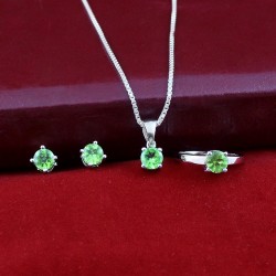 Peridot Gemstone Jewellery Rhodium Polished Set Handmade 925 Sterling Silver Women Latest Fashion Jewellery