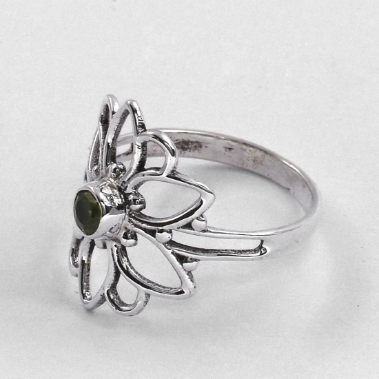 Peridot Ring Flower Shape Solid 925 Sterling Silver Women Handcrafted Silver Ring Jewellery For Her
