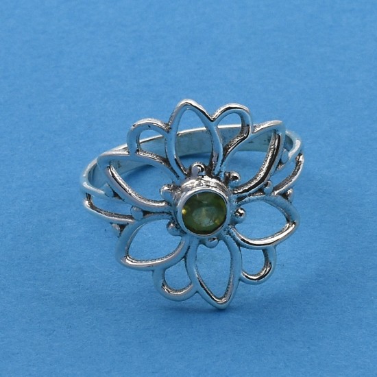 Peridot Ring Flower Shape Solid 925 Sterling Silver Women Handcrafted Silver Ring Jewellery For Her