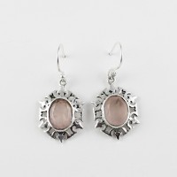 Pink Rose Quartz Oval 925 Sterling Silver Earring Jewelry