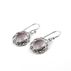 Pink Rose Quartz 925 Sterling Silver Earring Jewelry Gift For Her