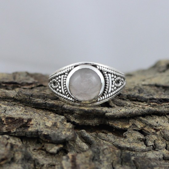 Created Pink Rose Quartz 925 Sterling Silver Fine Ring Jewelry