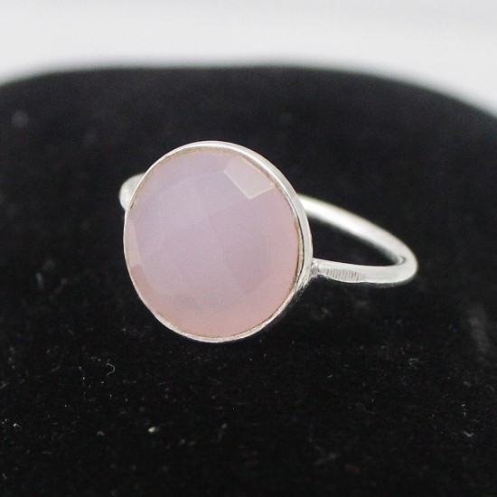 Perfect Gift !! Pink Rose Quartz 925 Sterling Silver Ring Jewelry