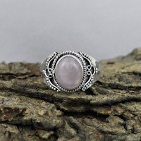 Pink Rose Quartz 925 Sterling Silver Ring Jewelry