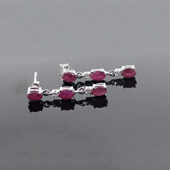 Pink Ruby 925 Sterling Silver Rhodium Plated Earring Jewelry
