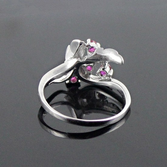 Pink Ruby Rhodium Plated 925 Sterling Silver Ring Jewelry Gift For Her