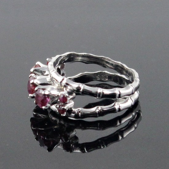 Pink Ruby Rhodium Plated 925 Sterling Silver Friendship Ring Jewelry