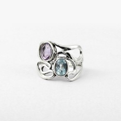 Pretty Amethyst Blue Topaz 925 Solid Sterling Silver Ring Promises Ring Wedding Band Jewelry