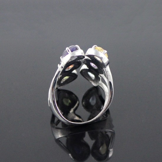 Pretty Design 925 Sterling Silver Rhodium Plated Multi Stone Ring