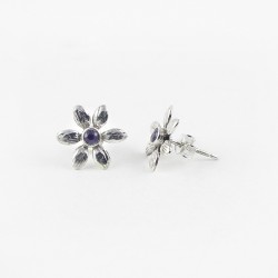 Purple Amethyst 925 Sterling Silver Stud Earring Women Jewelry