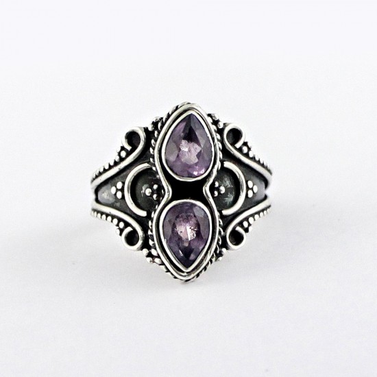 Purple Amethyst 925 Sterling Solid Silver Boho Ring Oxidized Silver Jewelry 925 Stamped Jewelry