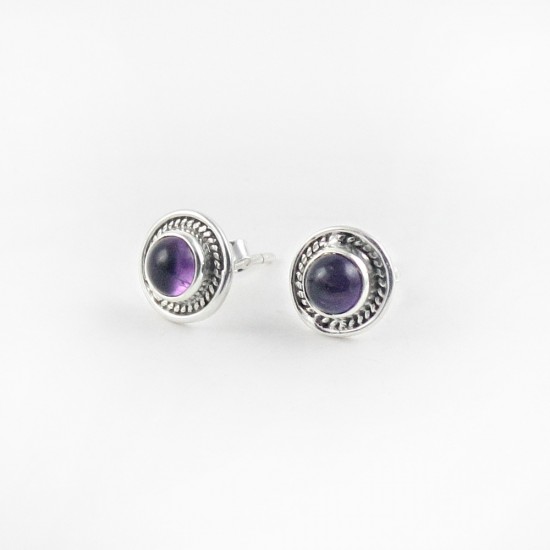 Purple Amethyst Round Shape 925 Sterling Silver Stud Earring Jewelry