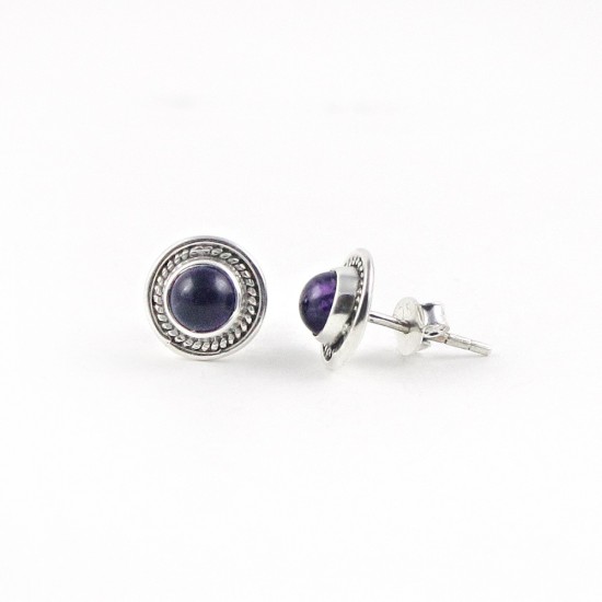 Purple Amethyst Round Shape 925 Sterling Silver Stud Earring Jewelry