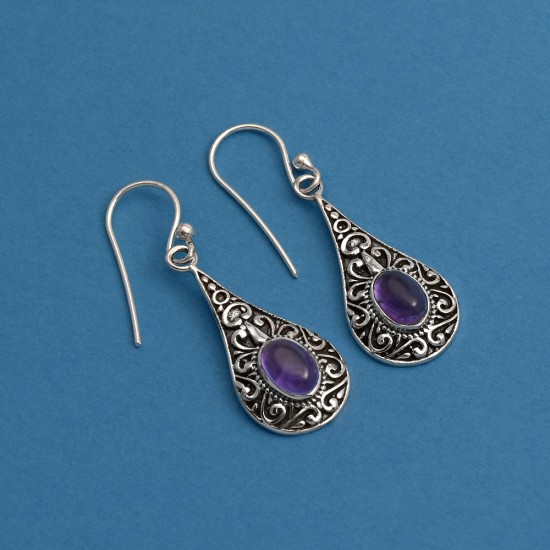 Silver Jewelry !! Purple Amethyst 925 Sterling Silver Teardrop Earring