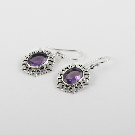 Amazing Silver !! Oval Shape Purple Color Amethyst Gemstone Silver Earring