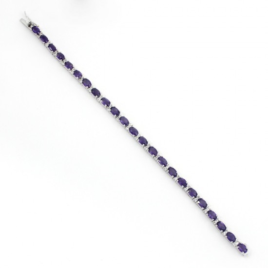 Purple Amethyst Oval Shape 925 Sterling Silver Bracelet Jewelry