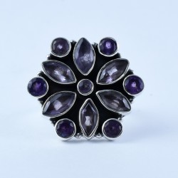 Purple Amethyst Ring Flower Shape 925 Sterling Silver Oxidized Silver Ring Jewellery Indian Silver Jewellery