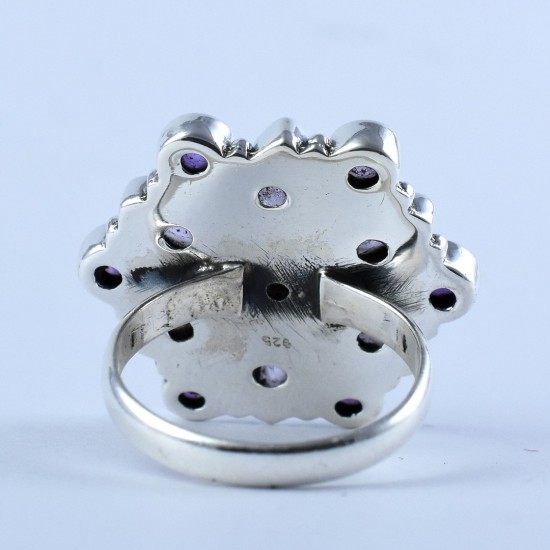 Purple Amethyst Ring Flower Shape 925 Sterling Silver Oxidized Silver Ring Jewellery Indian Silver Jewellery