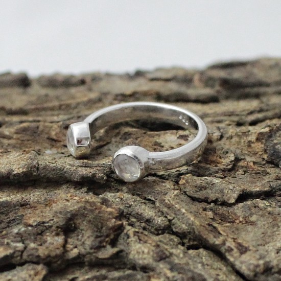 Stunning !! Bezel Setting Ring Rainbow Moonstone Gemstone 925 Sterling Silver Ring
