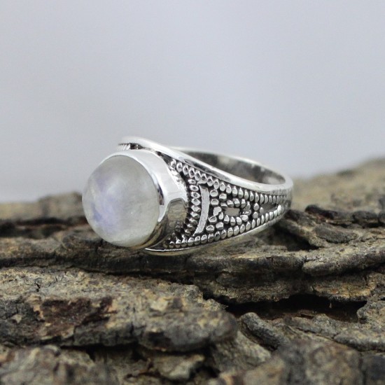 Rainbow Moonstone 925 Sterling Silver Solitaire Ring Handmade Jewelry