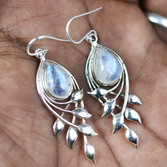 Rainbow Moonstone Earring Handmade 925 Sterling Silver Drop Dangle Earring Women Jewelry
